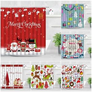 Cortinas de ducha Red navidad divertida dibujos animados de santa claus santa claus muñeco de nieve para niños tela de baño con ganchos decoración del hogar de tela