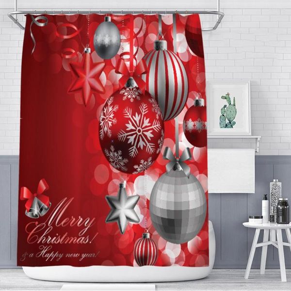 Cortinas de ducha Cortina roja Impresión 3D Santa Elk Regalo de Navidad Impermeable Poliéster Baño Decoración del hogar 2022 Año Dormitorio