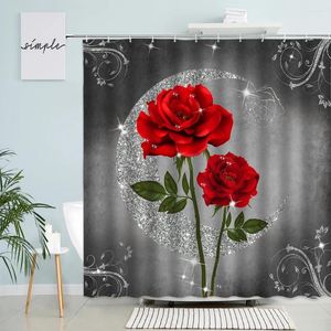 Rideaux de douche Red Rose Creative Moon Flower plante de salle de bain gris rideau de salle de bain moderne Tissure de polyester moderne décor de salle de bain ensemble avec crochets