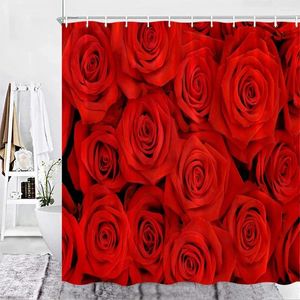 Rideaux de douche Rideau de rose rouge Amour romantique Saint Valentin Tissu en polyester Écran imperméable Ensemble de décoration de salle de bain