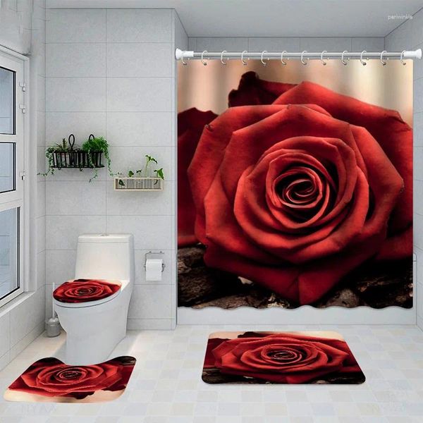 Rideaux de douche rideau de rose rouge.