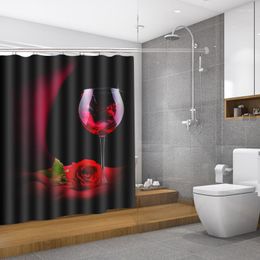 Rideaux de douche Rose rouge rideau imperméable saint valentin salle de bain décoration de la maison romantique tissu ensemble avec 12 crochets