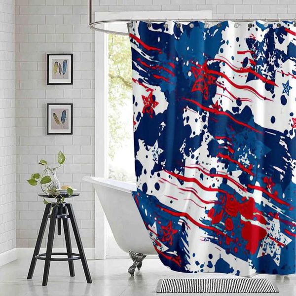 Rideaux de douche Rouge Blanc et Bleu Salle de bain Tie Dye Aquarelle Moderne Imprimé Baignoire en polyester imperméable avec crochets