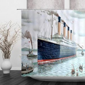 Douchegordijnen retro klassiek titanic schip oceaan landschap aquarel art badkamer decoratie