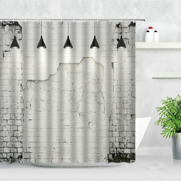 Cortinas de ducha, cortina de pared de ladrillo blanco Retro, pantallas de baño de tela impermeable, Fondo de luz de piedra sin costura antigua, decoración de baño