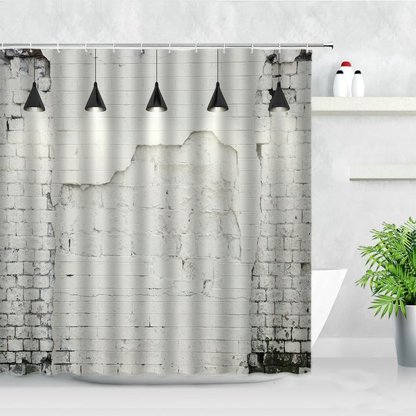 Rideaux de douche Rétro blanc brique mur rideau de douche tissu imperméable écrans de bain vieux sans couture pierre lumière fond décor salle de bain rideaux 230322