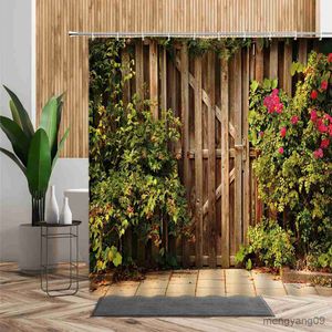 Rideaux de douche Rétro fenêtre plante fleurs rideau de douche porte en bois fond accessoires de salle de bain rideaux de bain imperméables avec R230830