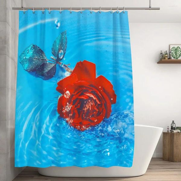 Rideaux de douche rideau rose bleu floral romantique sur le tissu d'eau baignoire avec crochets de salle de bain lavable