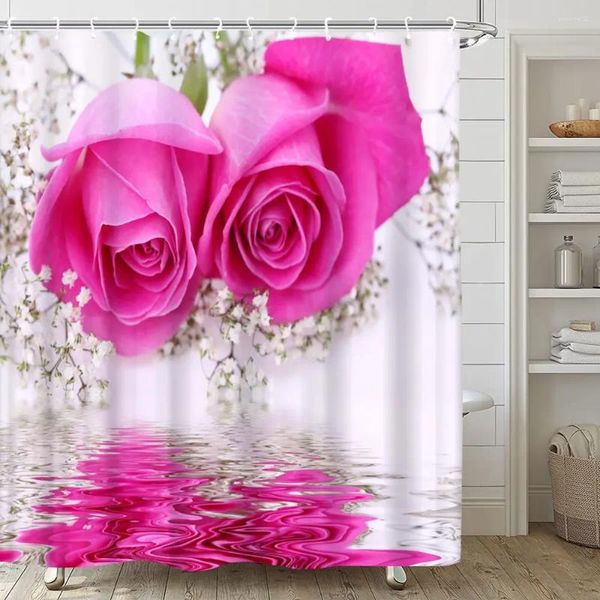 Rideaux de douche fleurs d'eau florale rose gouttes