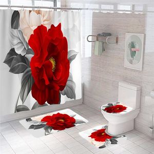 Rideaux de douche Rose Flower Rideau Tapis de sol Ensemble de bain en quatre pièces Partition Cortinas De Ducha Ba￱o