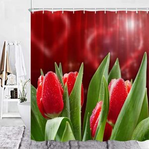 Rideaux de douche fleur de rose roses rouges fraîches de salle de bain floral tissu tissu décor de salle de bain accessoires de salle de bain cochet cadeau de la Saint-Valentin