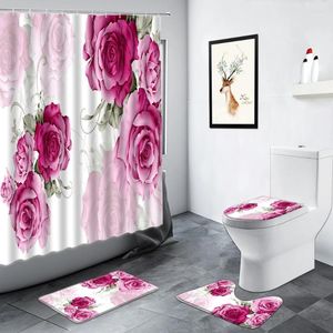 Rideaux de douche fleurs de rose rideau créatif plante verte feuilles de mode décor de mode de salle de bain tapis de salle de bain non glip