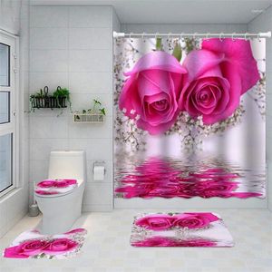 Cortinas de ducha Serie de rosas Cortina y alfombra de la almohadilla antideslizante de la almohadilla del piso antideslizante