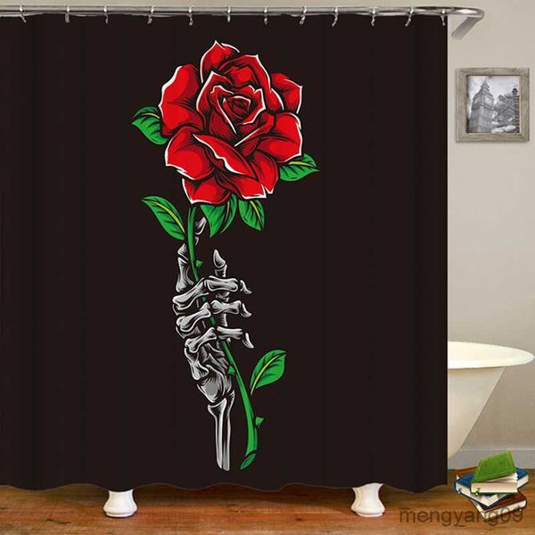 Cortinas de ducha Cortina de ducha de rosas Flor floral romántica Reflejo de rosa roja Cortina de baño de tela de agua con cortina de baño R230830