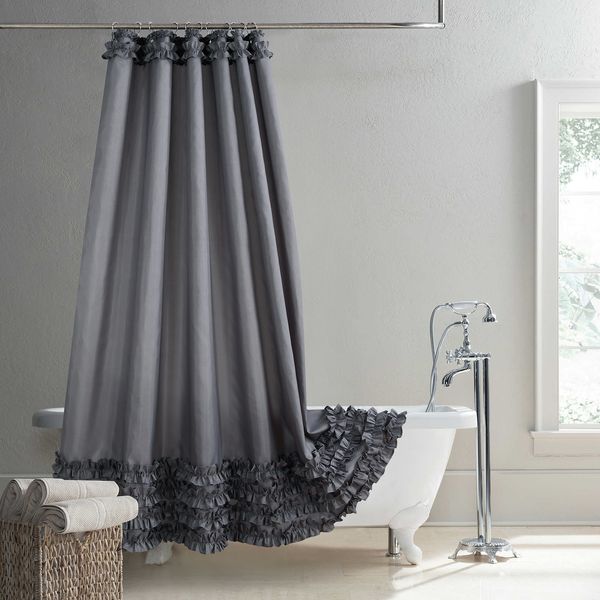 Rideaux de douche à volants gris moderne Polyester tissu imperméable solide décoré ferme gris rideau de douche 230322