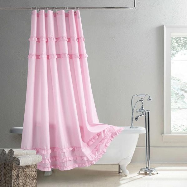 Rideaux de douche à volants rose boho polyester moderne tissu imperméable solide rideau de ferme décorative solide