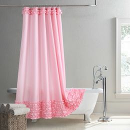 Douchegordijnen gegolfd roze moderne polyester waterdichte stof vaste decorativeerde boerderij douchegordijn 230322