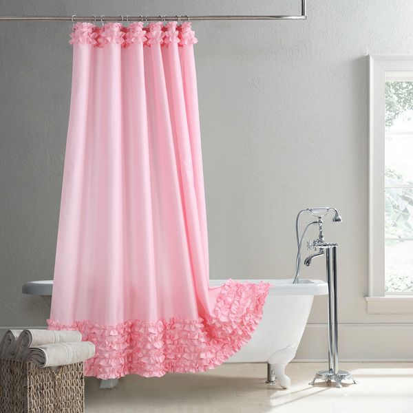 Rideaux de douche à volants rose moderne Polyester tissu imperméable solide décoré ferme rideau de douche 230322