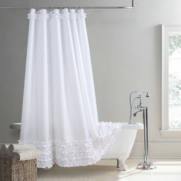 Rideaux de douche à volants blanc moderne Polyester tissu imperméable solide décoratif ferme rideau de douche 230322