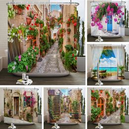 Rideaux de douche Fleurs idylliques rurales rideau de douche de jardin européen salle de bain rideaux de bain imprimés 3d imperméables avec 12 crochets tissu en polyester 231025