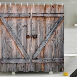 Rideaux de douche Decor rustique rideau de grange gris porte en bois pour salle de bain vieille garage country style ferme moderne style