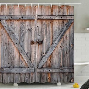 Rideaux de douche Decor rustique rideau de grange gris porte en bois pour salle de bain vieille garage country style ferme moderne style