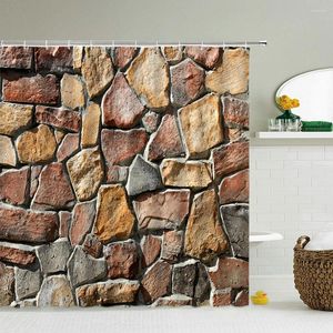 Rideaux de douche rustique vieil mur de briques rétro 3D rideau de salle de bain étanche avec décoration à crochet écran de bain en tissu lavable