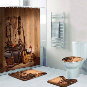 Douchegordijnen Rustieke Western Cowboy Amerikaanse Country Muziek Badkamer Set Badmat Tapijt Tapijt Bad Accessoires Decor 221104