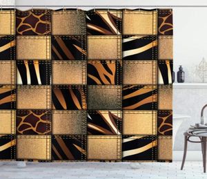 Douchegordijnen Safari Curtain Jeans denim patchwork in stijl wildernis kunst print badkamer decor set met hooks5951670