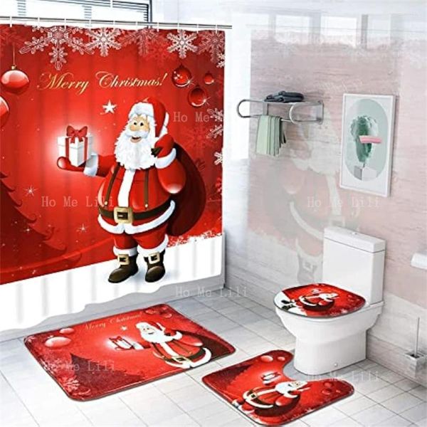 Rideaux de douche Santa Christmas Tree Ball Snowflake Bathroom Decoration Curtain Set Topet Topet Toilet Silat Mat de bain Mat de bain