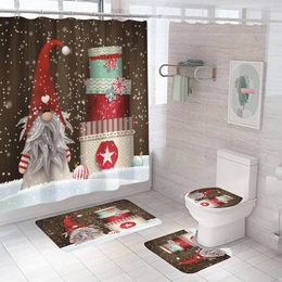 Rideaux de douche Santa Claus Bath Polyester imperméable Joyeux Noël Christmas Curtain de salle de bain et tapis Set Toilet Lid Mat Home Decor