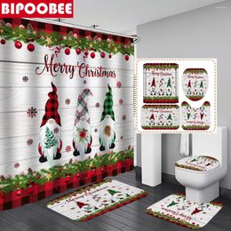 Douchegordijnen Kerstman dwerg afdrukken Merry Christmas Badkamer Set Festival Decor Toilet Cover Non-Slip Rugs Bath Mats