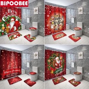 Douchegordijnen Kerstman Rood Gordijn Vrolijk Kerstfeest Badkamerset Kerstmis Festival Decor Badmat Toiletdeksel Antisliptapijt