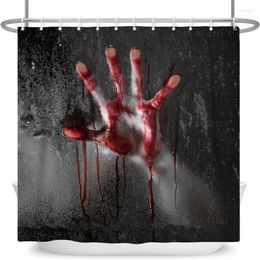 Cortinas de ducha Tema Diablo Diablo Splashes de sangre Estilo grunge Tema Halloween Horror Handes sangrientas Cortina negra para la decoración de la fiesta