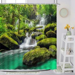 Douchegordijnen Schilderachtig gordijn Regenwoud Watervallen Rivieren Bossen Groene straatbeelden Kustzon Natuurlijk landschap Badkamerdecoratie