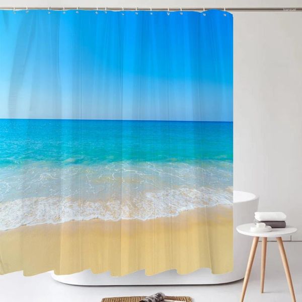 Cortinas de ducha Paisaje de playa de mar Cortina de baño Baño de tela 3D con ganchos Pantalla impermeable 180 180 cm