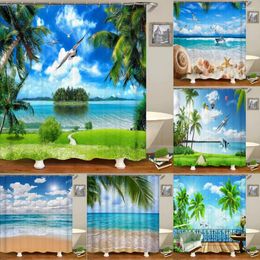 Rideaux de douche Décors de plage de mer imprimé rideau imperméable 3D COOTAL SUNNY PLACIER SALLOGNE AVEC 12 crochets Décoration de la maison