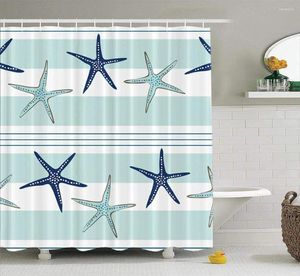 Cortinas de ducha Sea Star Beach Cortina decorativa decorativa Patrón de repetición de la estrella costera Productos de baño azul marino