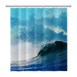 Cortinas de ducha ondas de superficie del mar de cielo azul baño impermeable para la cortina de baño de poliéster decoración del hogar con ganchos