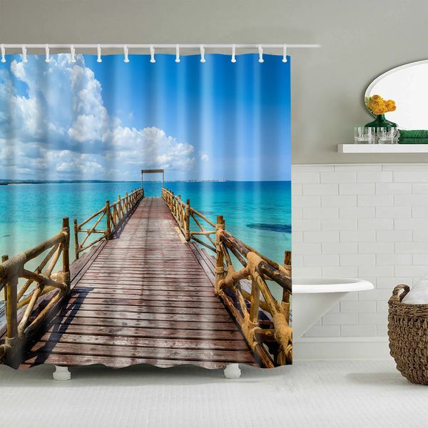 Cortinas de ducha Cortina de ducha con paisaje de playa junto al mar, palmeras 3D, cortina de baño, tela de poliéster impermeable, pantalla de baño, cortina de decoración del hogar 231009