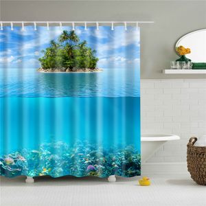 Rideaux de douche Bord de mer plage rideau de douche 3D cocotier Nature paysage salle de bain rideau tissu imperméable Polyester bain écran rideau ensemble 230322