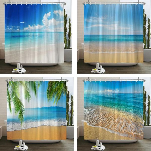 Rideaux de douche rideau en bord de mer Sea Beach Landscape étanche en polyester de salle de bain de salle de bain décoration avec crochets