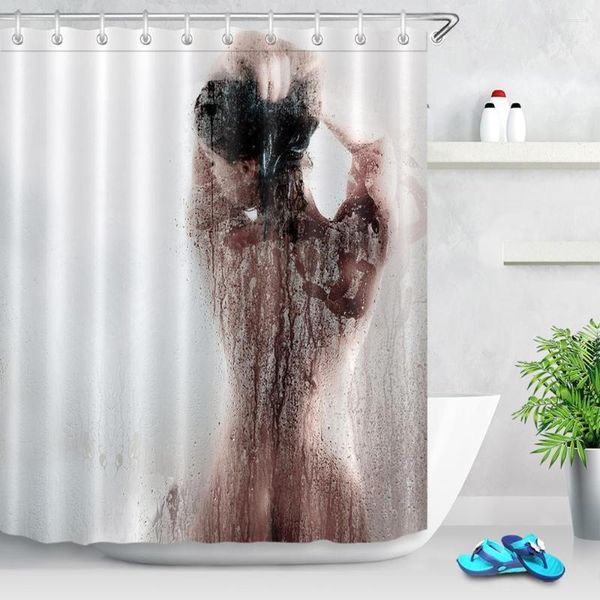 Cortinas de ducha Baño de belleza sexy Cortina de baño Patrón de arte corporal Tela de poliéster impermeable de alta calidad