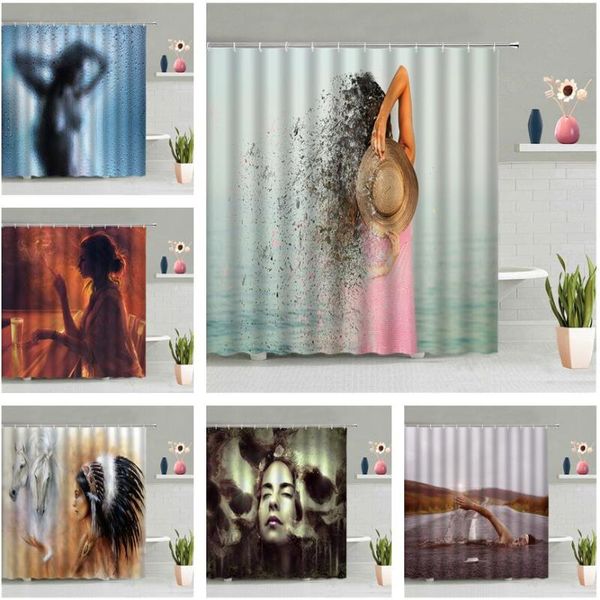 Rideaux de douche Sexy fille rideau bord de mer belle femme salle de bain accessoires ensemble étanche tenture murale écran décor à la maison