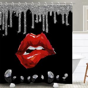 Douche gordijnen glanzende diamantrode lippen waterdicht gordijn modernistische en romantische huisbadkamer decoratie met haken