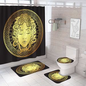 Douchegordijnen Douchegordijnsets Luxe Zwart Goud Polyester Wasbaar Badgordijnen 3D Marmeren Toilethoes Badkameraccessoires Sets 230826