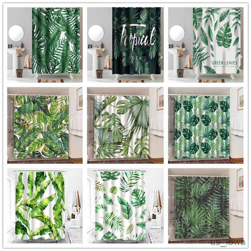 Duschgardiner duschgardiner gröna tropiska växter badrum polyester vattentät dusch gardin lämnar utskrift gardiner för badrum dusch