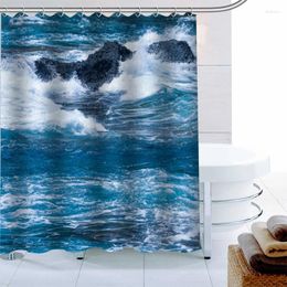 Cortinas de ducha ShunQian Cortina de ondas hirvientes Tela de poliéster Pantallas de baño para baño Gancho impermeable 3D