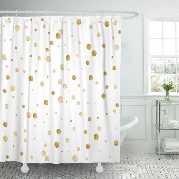 Cortinas de ducha, cortina de confeti amarilla con patrón de lunares brillantes dispersos de oro plateado, tela de poliéster impermeable de 60x72 pulgadas