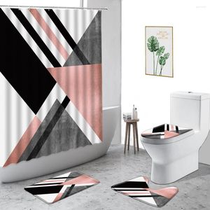 Rideaux de douche simple silhouette géométrique rideau en marbre texture de salle de bain décoration de toilette de tapis de tapis de tapis à glissade quatre pièces baignoire